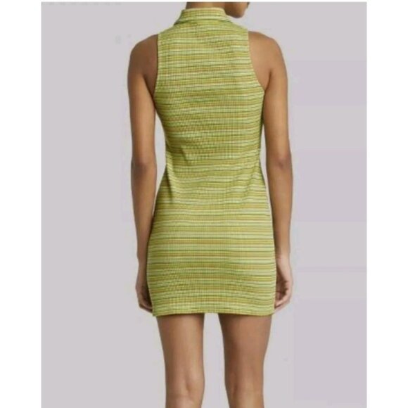 Womens S Wild Fable Green Apple Stripe Bodycon Polo Dress Zip-Front Casual Chic - Picture 2 of 8